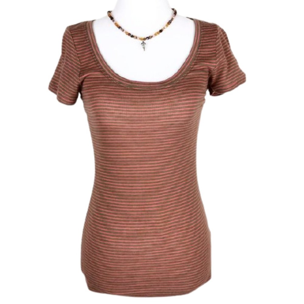BCBG MaxAzria Scoop Neck Striped Rib Knit Top XS